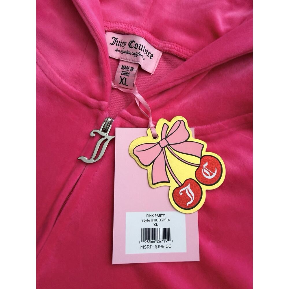 Juicy Couture Size Velour Bling Tracksuits Set Hoodie Pants Pink Party Y2K Sz XL - Picture 7 of 7